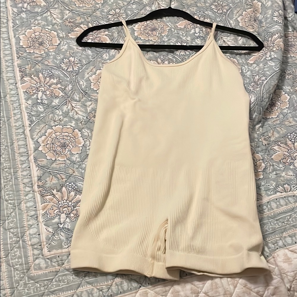 Cream Ribbed Spaghetti Strap Romper